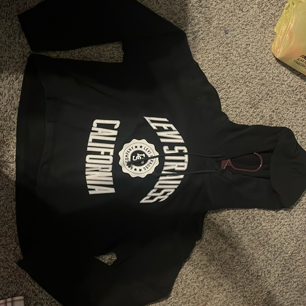 Levi’s black hoodie. Very soft and comfortable. Small stain on back of hoodie.